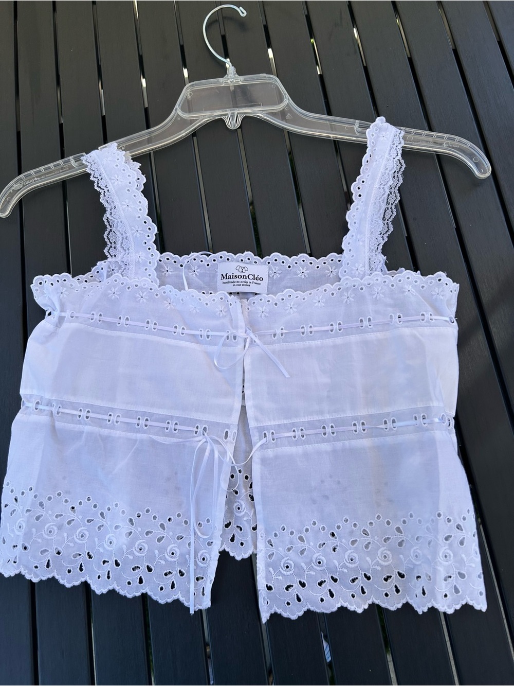 MaisonCléo White Eyelet Lace Cotton Mimi Tank Top